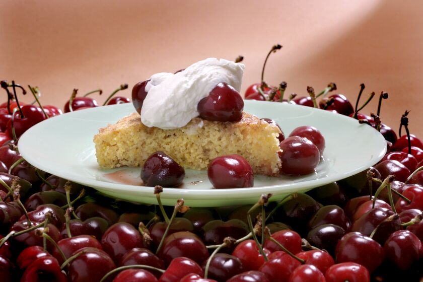 111007.FO.0517.Cherries--Polenta cake with roasted cherries.