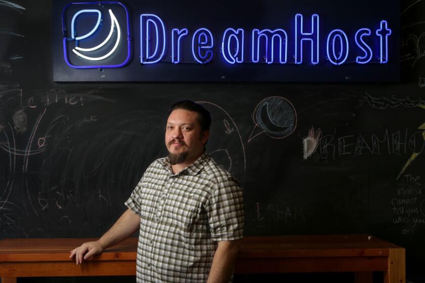LOS ANGELES CA AUGUST 16, 2017 -- Michael Rodriguez, CO and CEO of DreamHost at his office in Los Angeles. DreamHost is fighting federal subpoena for information on web visitors to anti-Trump web site. Web hosting company DreamHost said that it would not comply with the U.S. Justice Department's request for data on more than 1 million visitors to a site it hosts. (Irfan Khan / Los Angeles Times)