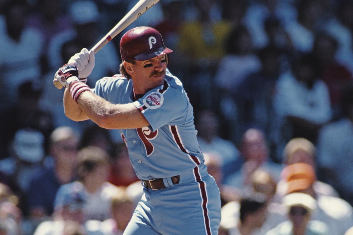 The Phillies' Mike Schmidt bats against the Cubs on June 28, 1988, at Wrigley Field.