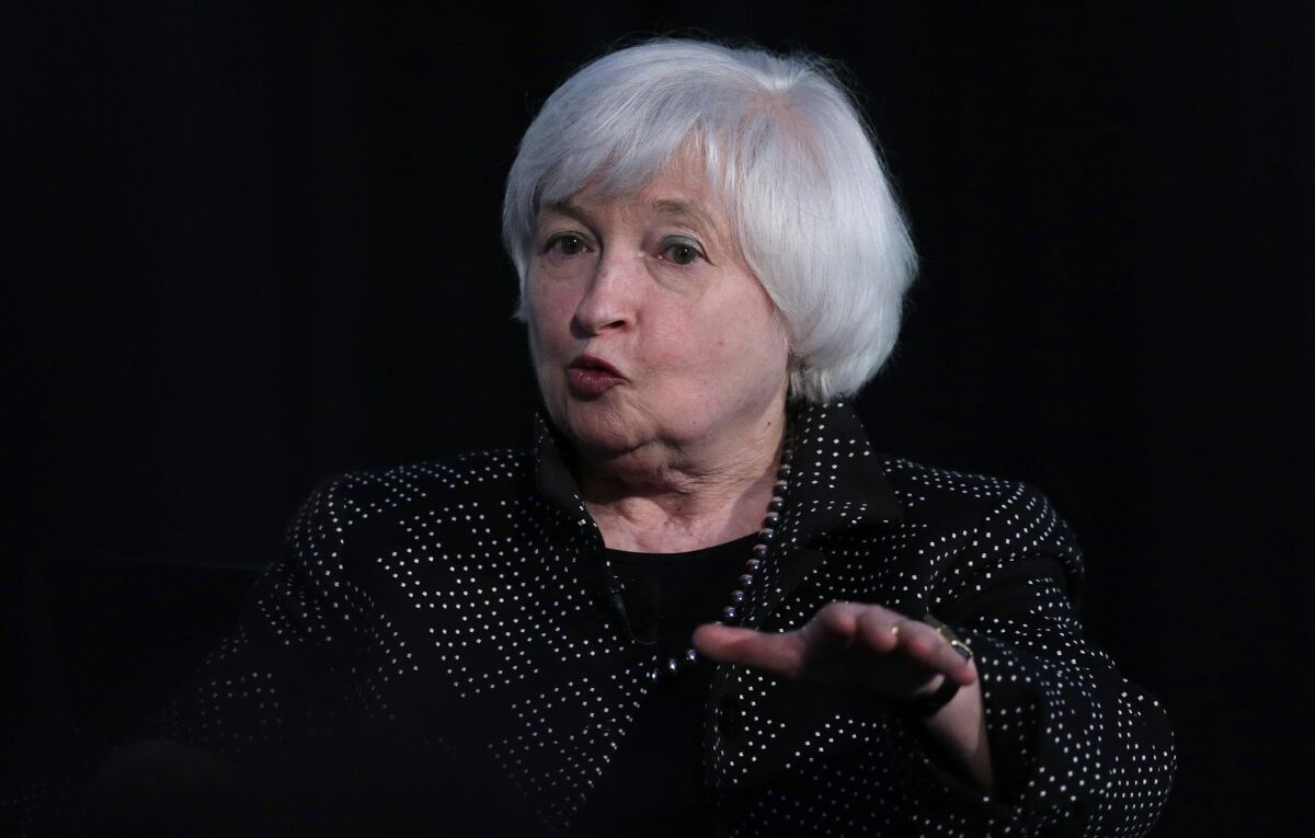 Federal Reserve Chairwoman Janet L. Yellen speaks during an event at Harvard University
