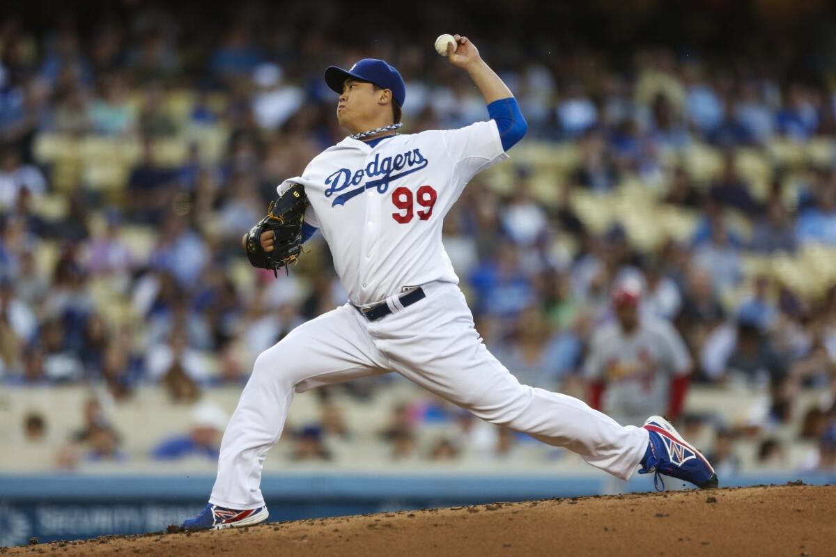 Hyun-Jin Ryu, who will start in Game 3 of the division series, held St. Louis to three runs and nine hits over seven innings while striking out seven batters in a 3-1 loss this summer.