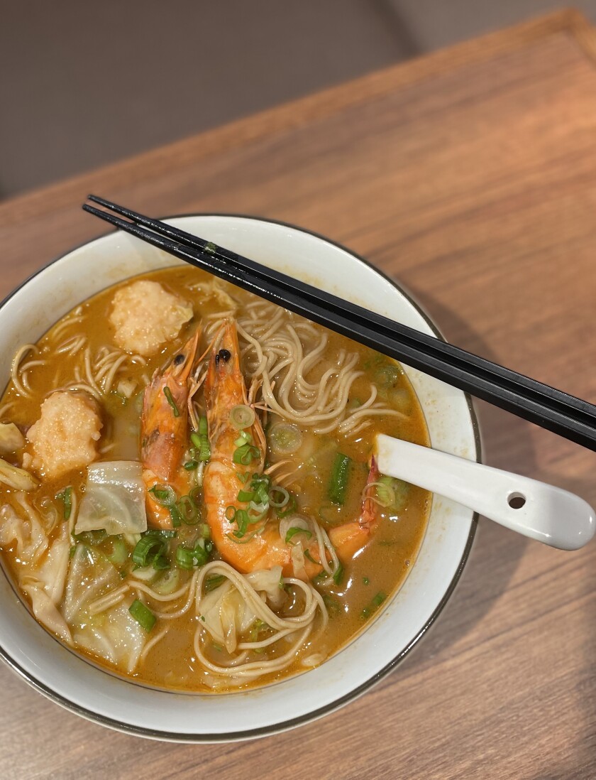 Signature Trio Ramen at Le Shrimp Ramen in Costa Mesa.