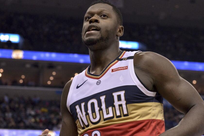 New Orleans Pelicans forward Julius Randle (30) plays in the first half of an NBA basketball game against the Memphis Grizzlies Monday, Jan. 21, 2019, in Memphis, Tenn. (AP Photo/Brandon Dill)