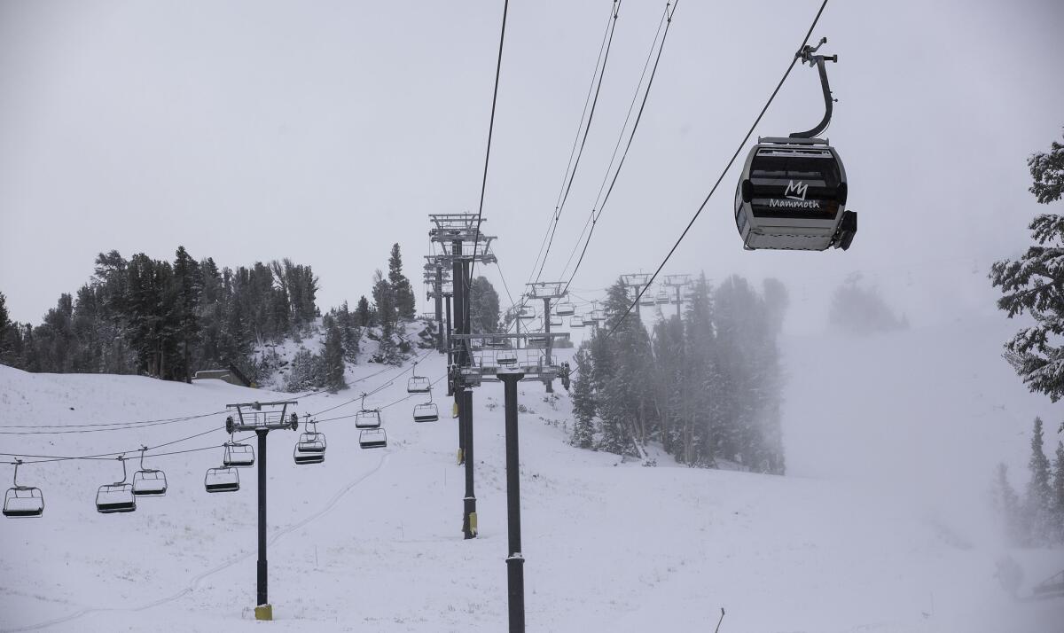 A fall Sierra Nevada storm dropped nearly a foot of snow at Mammoth Mountain and less in town in Mammoth Lakes earlier this month. A second storm dumped up to 36 inches of snow Sunday and Monday.