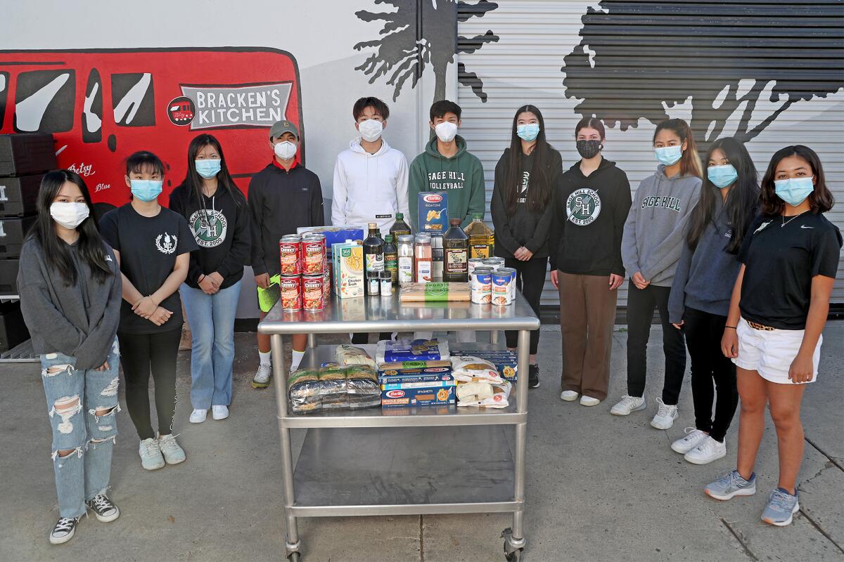 Sage Hill School members of the Give Back group on campus have partnered with nonprofit Bracken's Kitchen for a food drive.