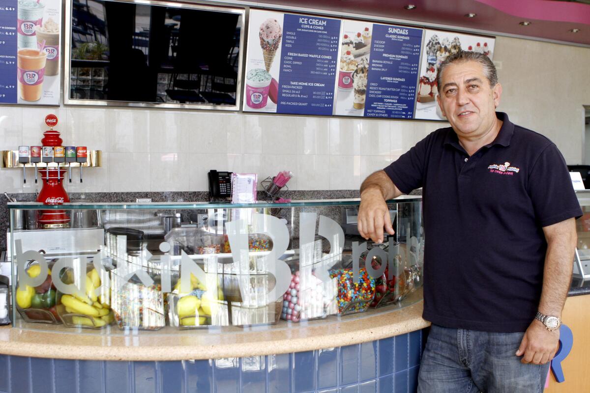 Baskin Robbins owner Varuzh Tirityan at his Victory Blvd. store in Burbank on Tuesday, Aug. 26, 2014. Tirityan, who owns four stores, was recently named Franchisee of the Year.