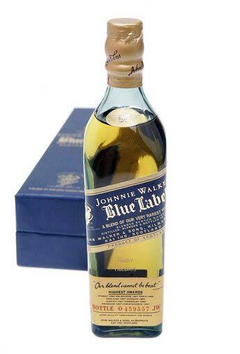W -- Walker Blue Label whiskey, custom-engraved