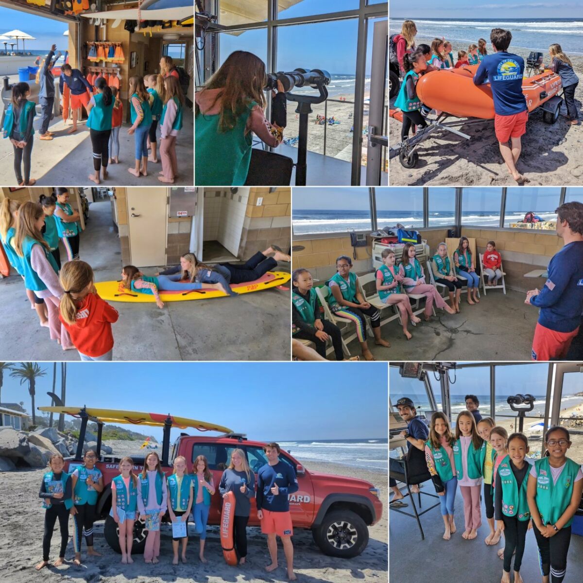 Girls Scouts at their visit with Del Mar lifeguards.