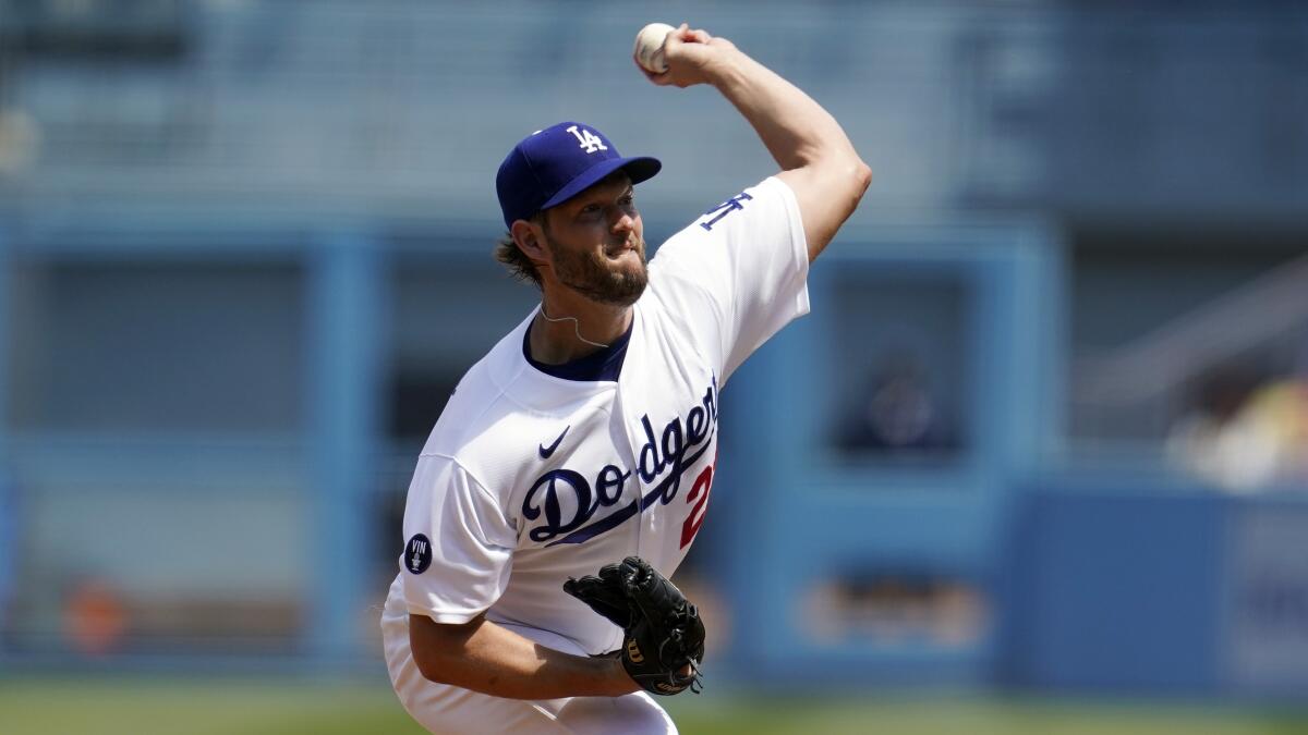 Dodgers starting pitcher Clayton Kershaw throws against the San Francisco Giants on Sept. 7.