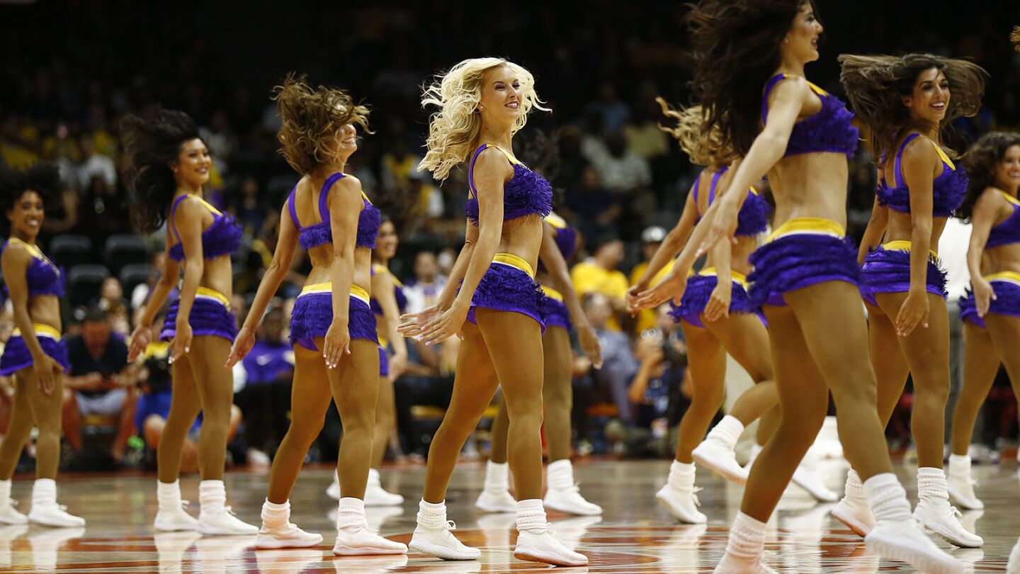 Los Angeles Laker Girl perform during a game against the Denver Nuggets in San Diego on Sunday, September 30, 2018. (Photo by K.C. Alfred/San Diego Union-Tribune)
