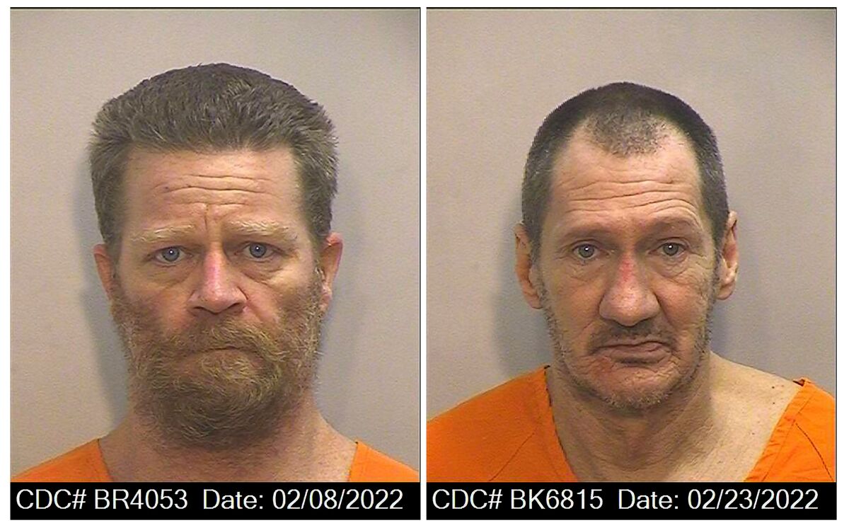 This combo of photos provided by the California Department of Correction and Rehabilitation shows inmates Eugene Stroud, left, and Scott Gunter. Authorities say the death of Gunther, an inmate at a California prison, is being investigated as a homicide and Stroud, Gunter's cellmate, is a suspect. (CDCR via AP)
