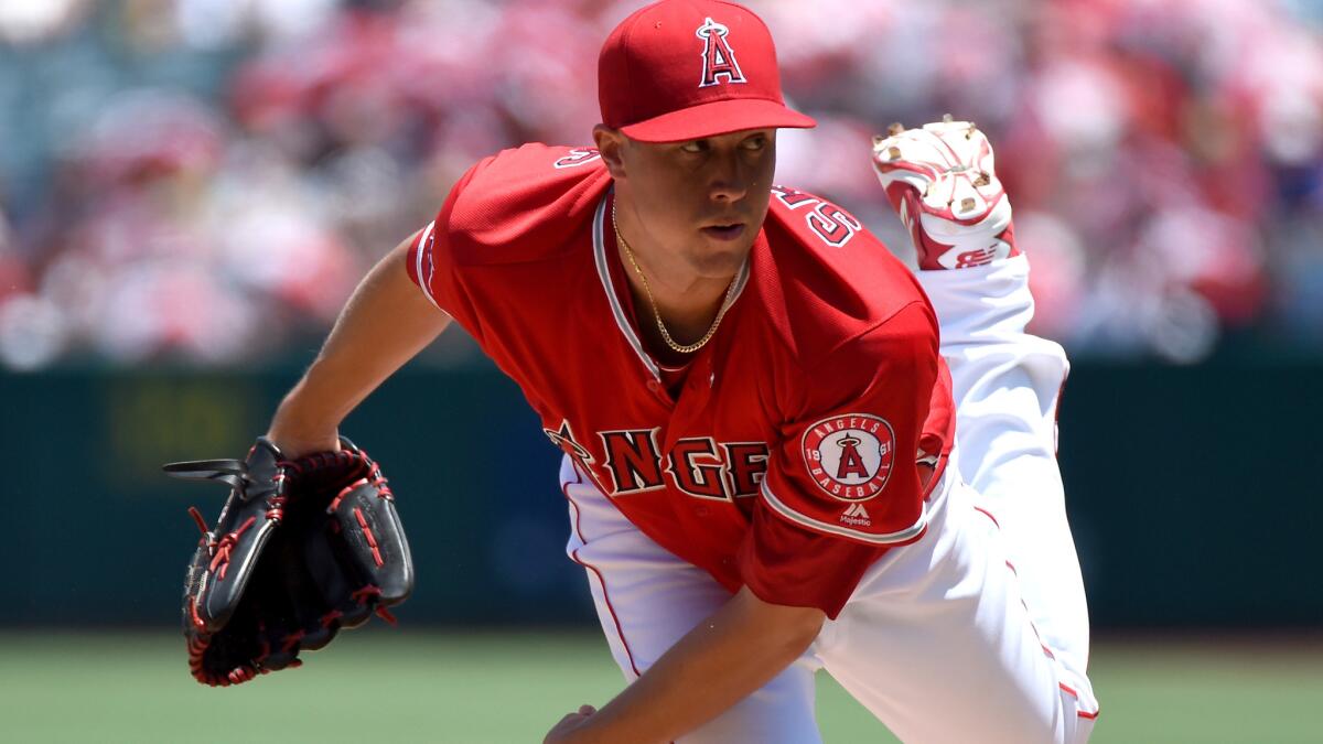 Angels starter Tyler Skaggs pitched 5 1/3 scoreless innings against the Red Sox on Sunday.