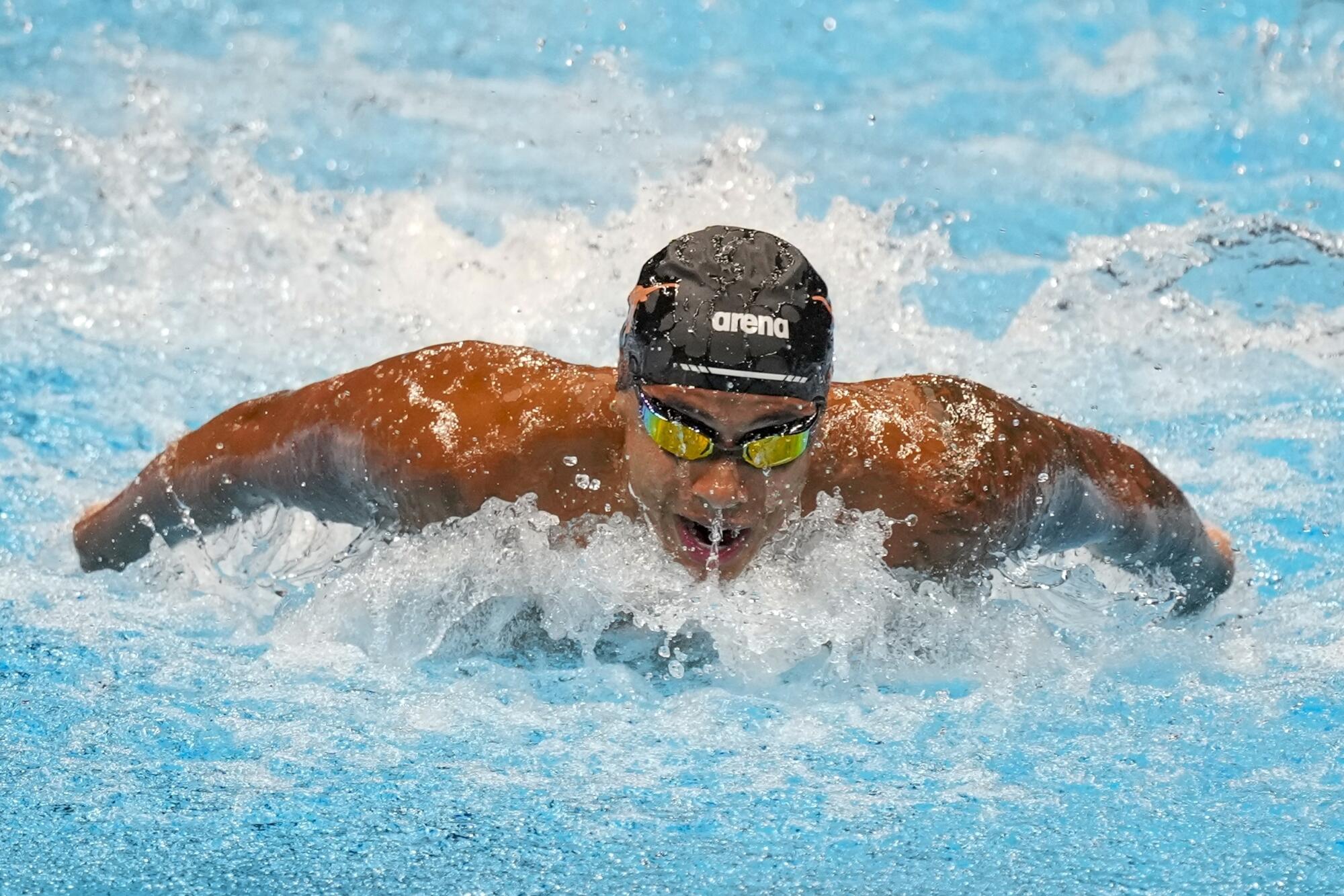 Shaine Casas swims during the men's 200 individual medley preliminaries at the U.S. Olympic swimming trials in June.