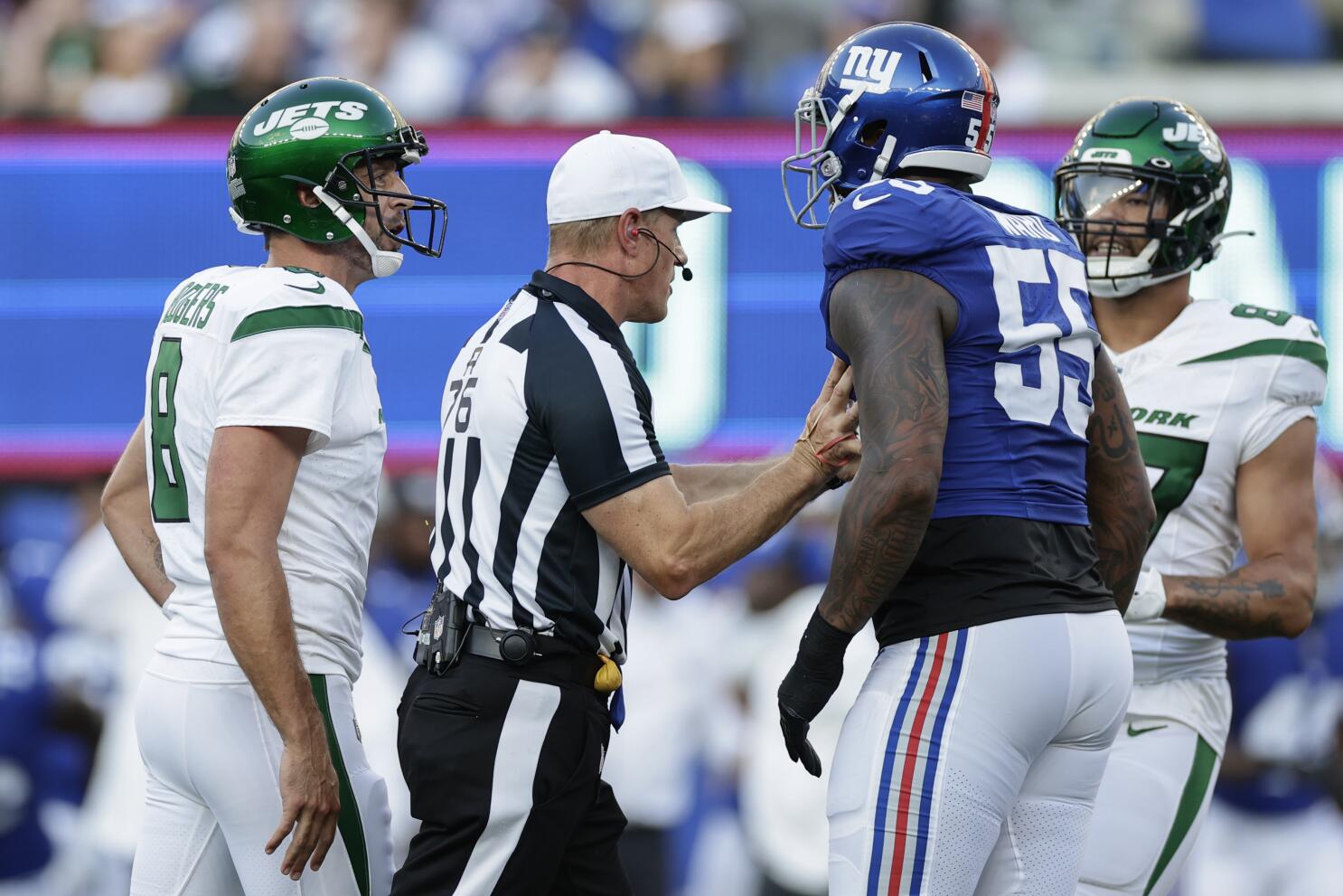 Jets' Rodgers says Giants' Ward was making things up when discussing their  on-field exchange - The San Diego Union-Tribune