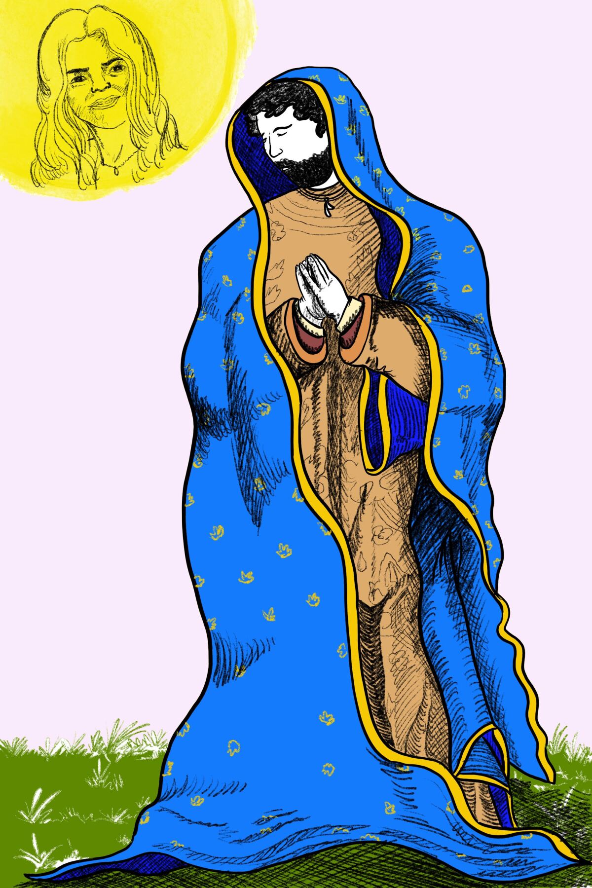 Illustration of the Virgin Mary and a portrait of author's mother in the sun