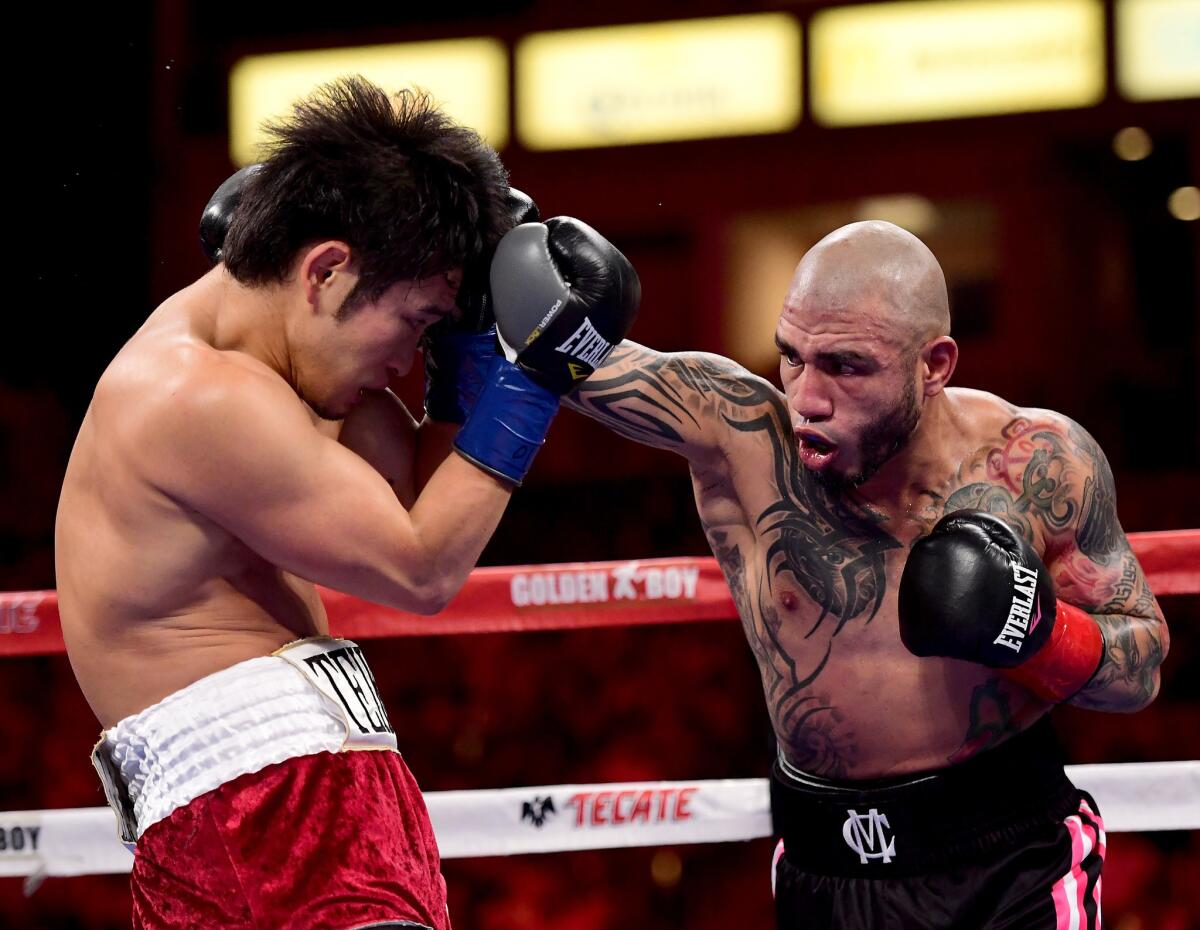 Miguel Cotto punches Yoshihiro Kamegai during their Aug. 26 fight at StubHub Center.
