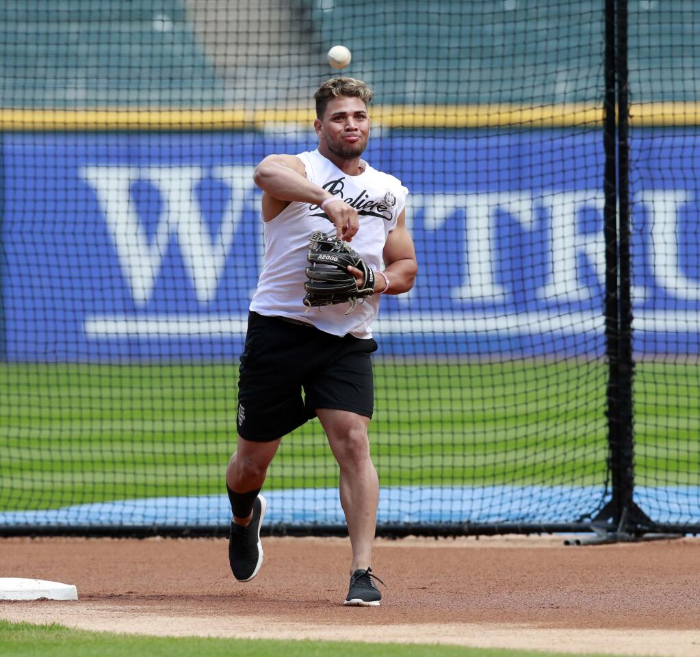 Yoan Moncada pracitces before a White Sox game at Guaranteed Rate Field against the Indians on Sept., 5, 2017.