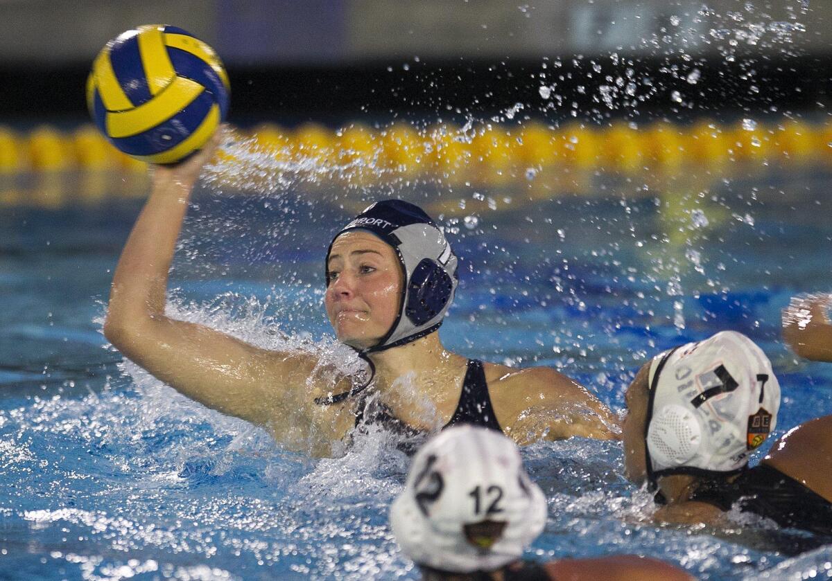 Newport Harbor’s Anne Rankin takes a shot during a Sunset League game against Huntington Beach on Wednesday.