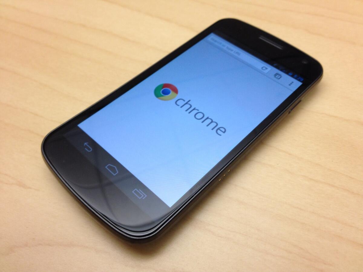 Google's new privacy policy combines user data across Google products. Pictured is a Samsung Galaxy Nexus smartphone, running Google's Android operating system and the company's Chrome web browser.