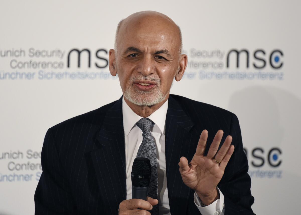 Afghan President Ashraf Ghani speaks Feb. 15 at the Munich Security Conference in  Germany.