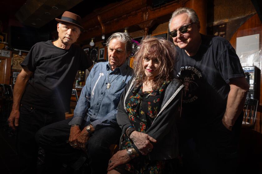 Los Angeles, CA - June 24: From left - John Doe, DJ Bonebrake, Exene Cervenka and Billy Zoom members of the band X perform at the Troubadour on Monday, June 24, 2024 in Los Angeles, CA. (Jason Armond / Los Angeles Times)
