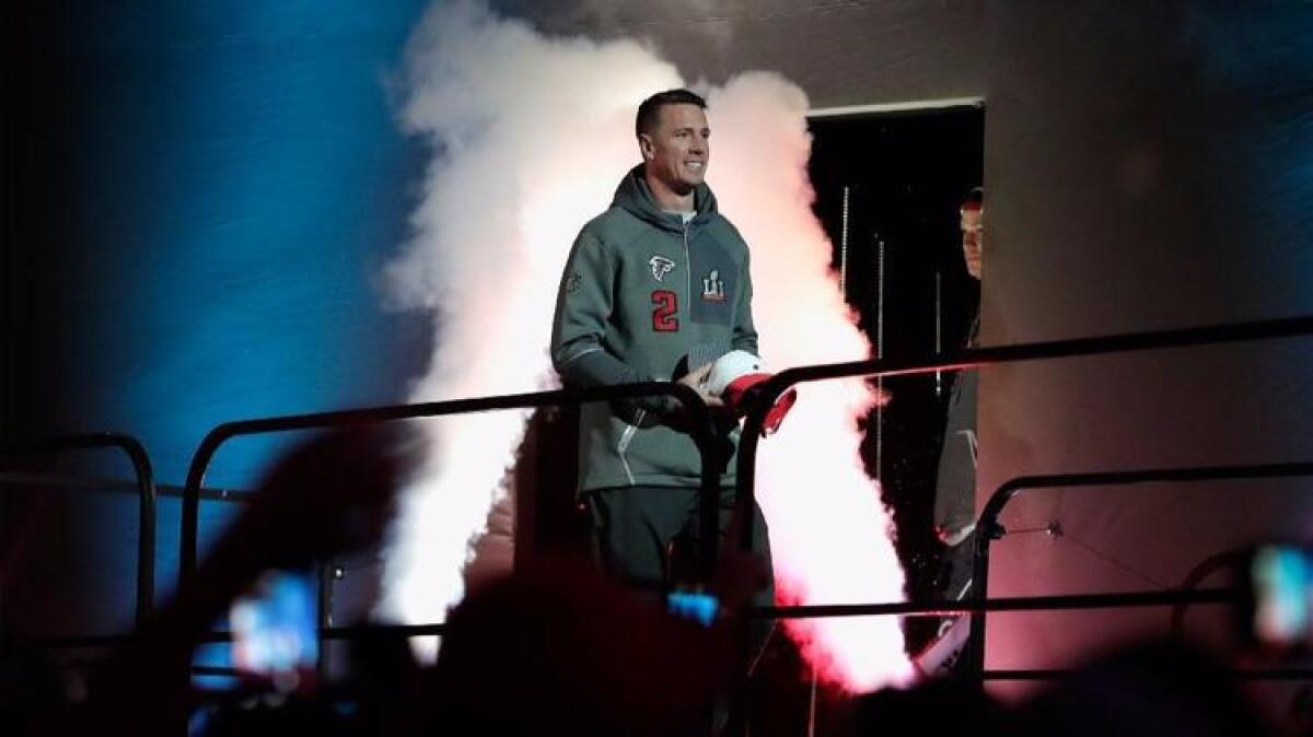 Falcons quarterback Matt Ryan is introduced at a pre-Super Bowl event in Houston on Tuesday.