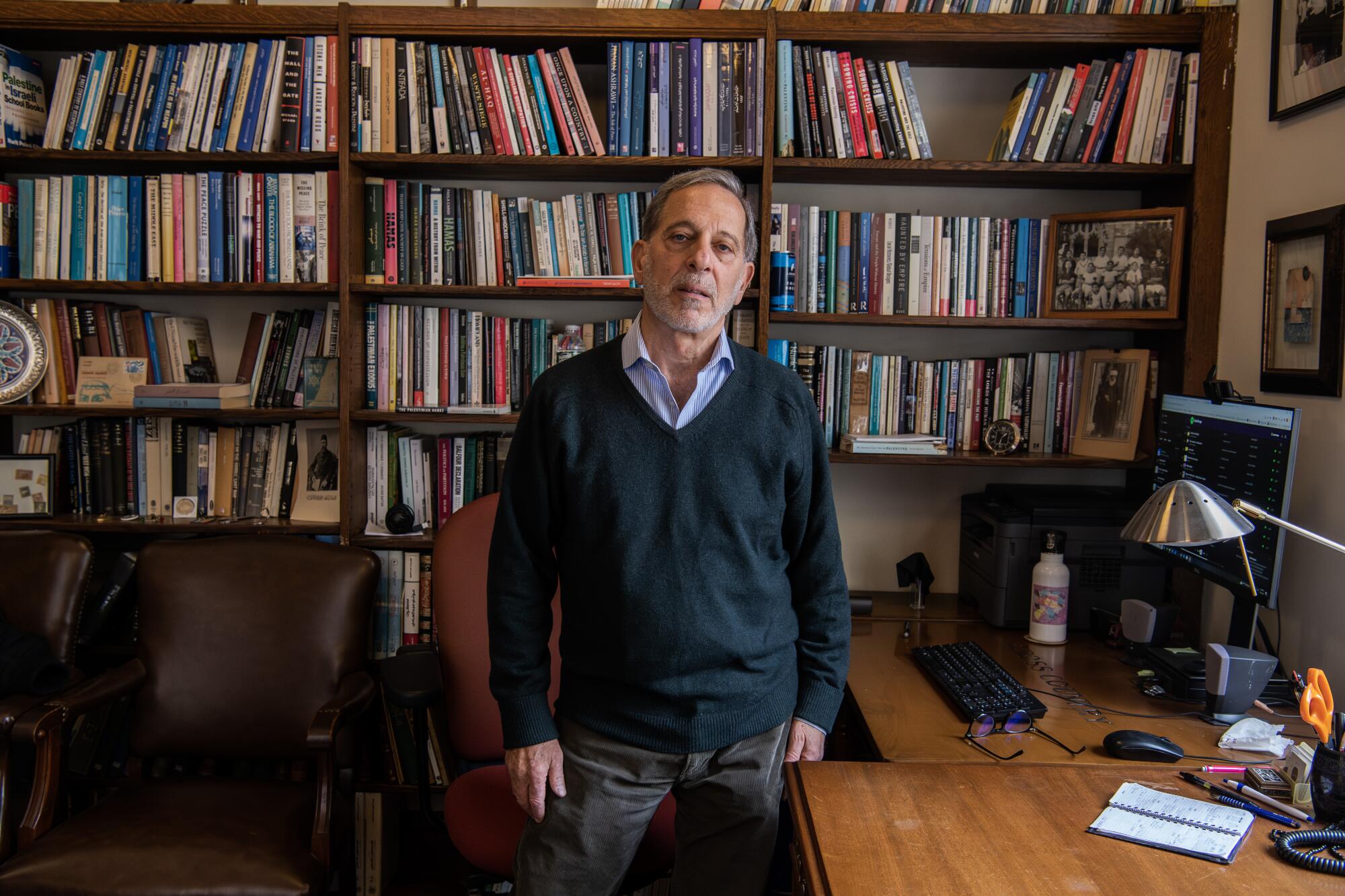 Professor Rashid Khalidi poses for a portrait in his office at Columbia University.
