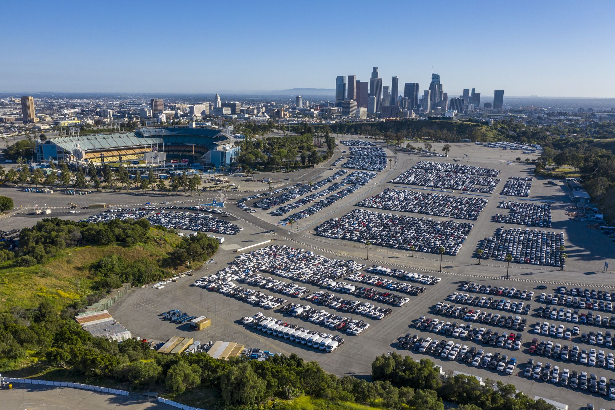 Thousands of rental cars at Dodger Stadium.