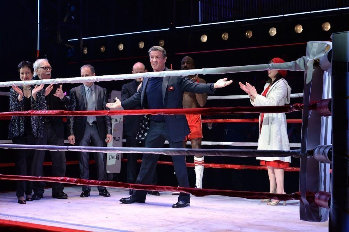 Sylvester Stallone takes the curtain call Thursday at opening night of "Rocky" at the Winter Garden Theatre.