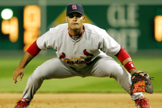 St.Louis Cardinals' Albert Pujols mans his position during MLB baseball action against the Pittsburgh Pirates.
