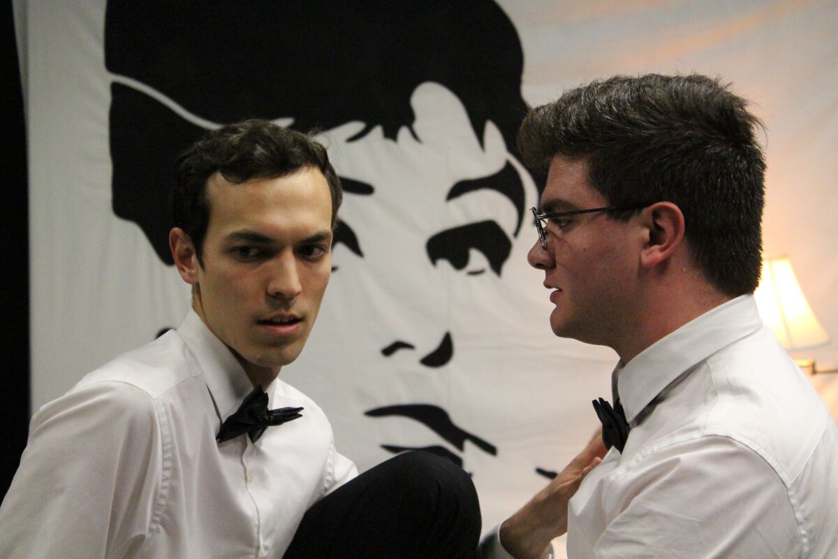 Connor Berkompas (left) and Sympathie the Clown in "The Maids."