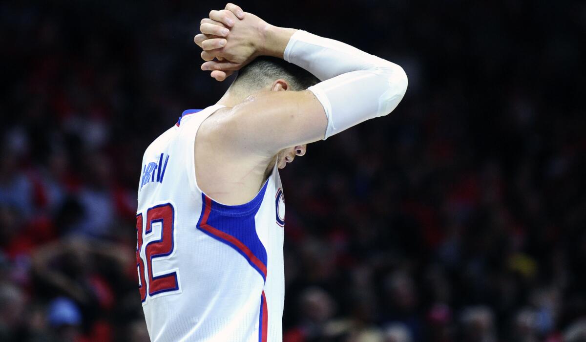 Clippers forward Blake Griffin reacts after committing a turnover late in the fourth quarter of Game 2 that helped the Spurs tie the score and send the game into overtime.