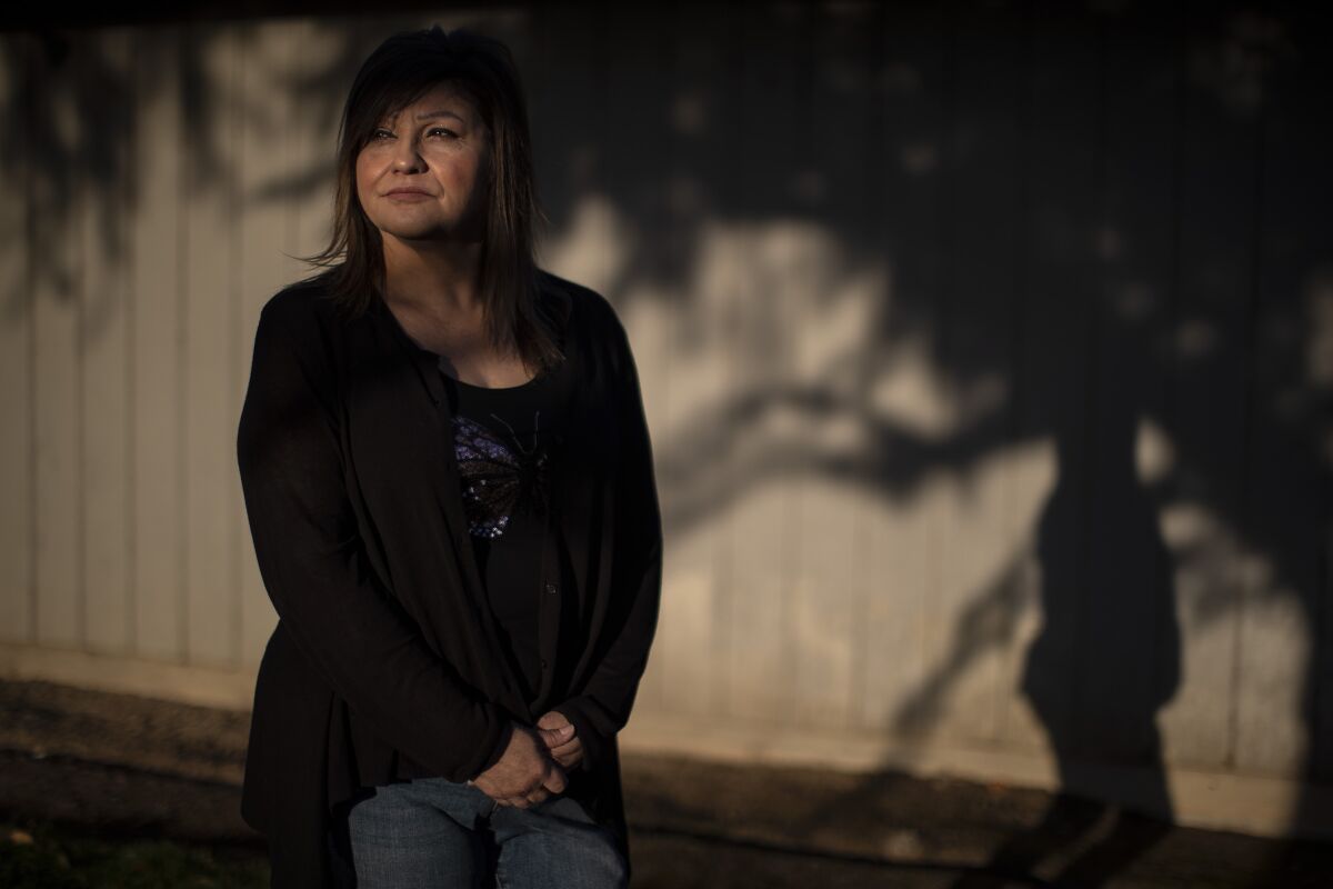 Denise Sandoval, 55, lost her job at beginning of the pandemic. Photographed near her apartment in March in Fresno.