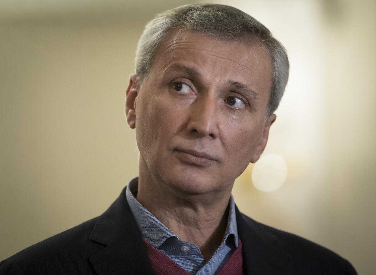 Makhar Vaziev attends a news conference presenting him as the Bolshoi Theater's new ballet director in Moscow on Monday. The general director of Russia’s renowned Bolshoi Theater announced that Vaziev will start work as the theater’s ballet director early next year.