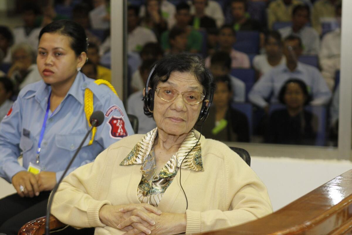 Ieng Thirith, the Khmer Rouge's former social affairs minister, in the courtroom of a U.N.-backed tribunal during a 2010 hearing in Cambodia.