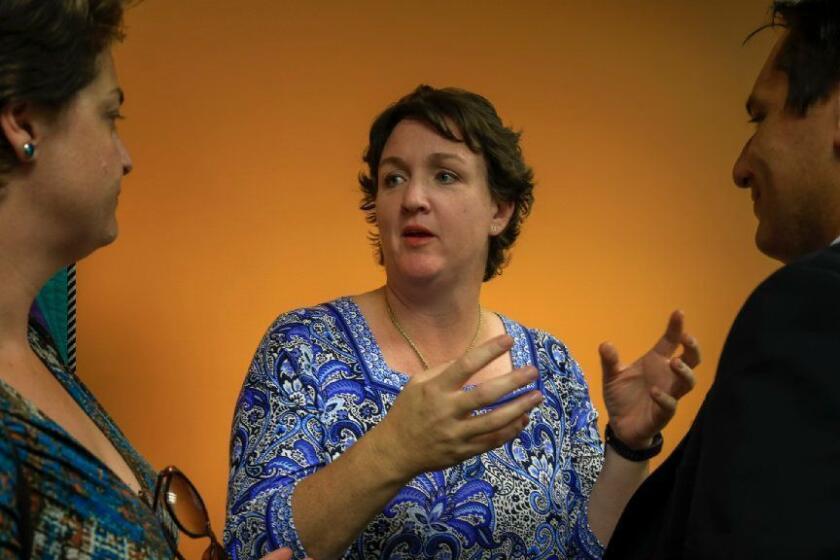 IRVINE ,CA., APRIL 17, 2019: Congresswoman Katie Porter (D- 45th District) meets with a group of parents, doctors and diabetic patients concerned over the high price of insulin in her Irvine office April 17, 2019. Porter is a single mother of three busy children in Irvine, California. Porter manages to find the balance of being a freshman member of congress in Washington and a mother in Orange County (Mark Boster For the LA Times).
