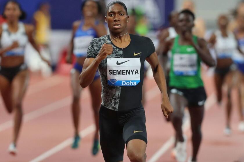 South Africa's Caster Semenya competes in the women's 800m during the IAAF Diamond League competition on May 3, 2019 in Doha. (Photo by Karim JAAFAR / AFP)KARIM JAAFAR/AFP/Getty Images ** OUTS - ELSENT, FPG, CM - OUTS * NM, PH, VA if sourced by CT, LA or MoD **