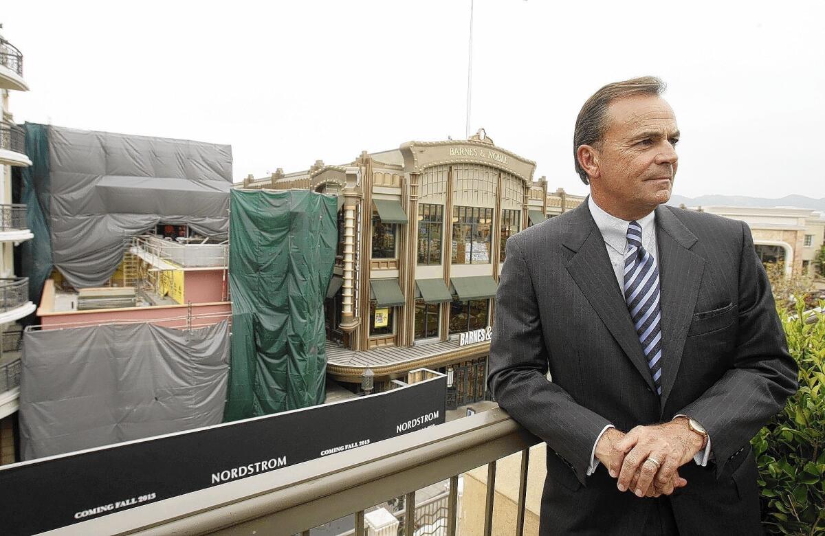 Rick Caruso, shown last spring at the Americana at Brand mall in Glendale, says he supports a minimum wage hike in L.A. “Some of the costs will get absorbed by the businesses and some will get passed through to the consumer,” he said. “But I think it’s good for business in the long run."