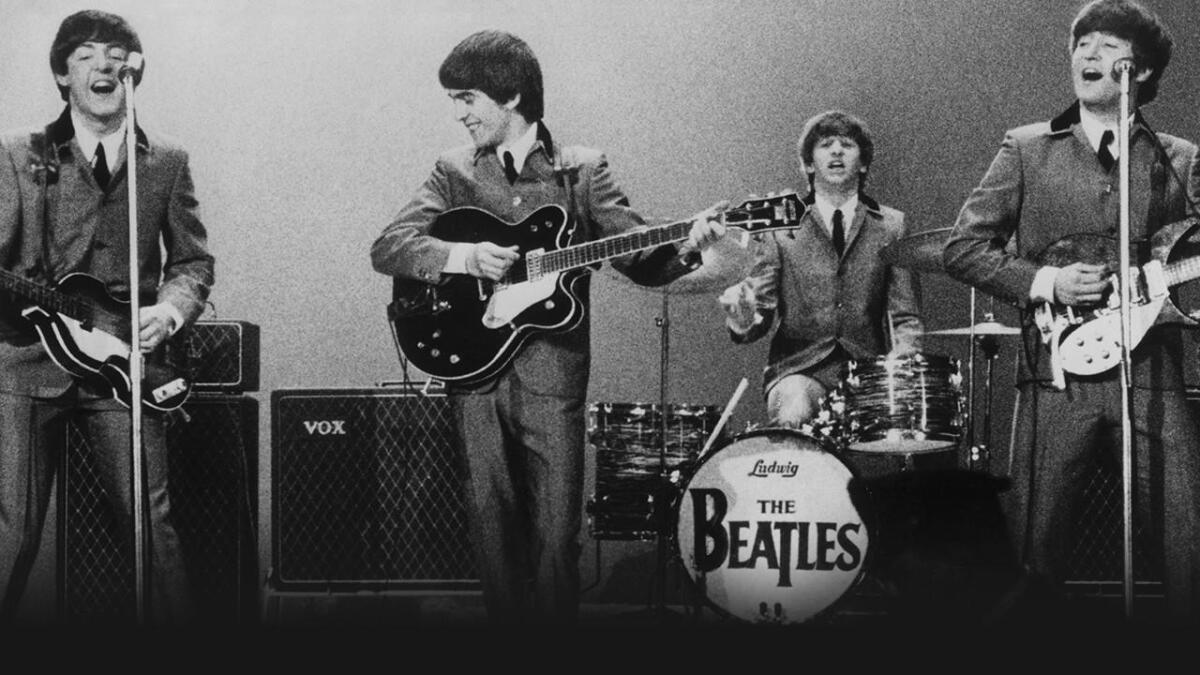 The Beatles perform at a Washington Coliseum concert on Feb. 11, 1964.