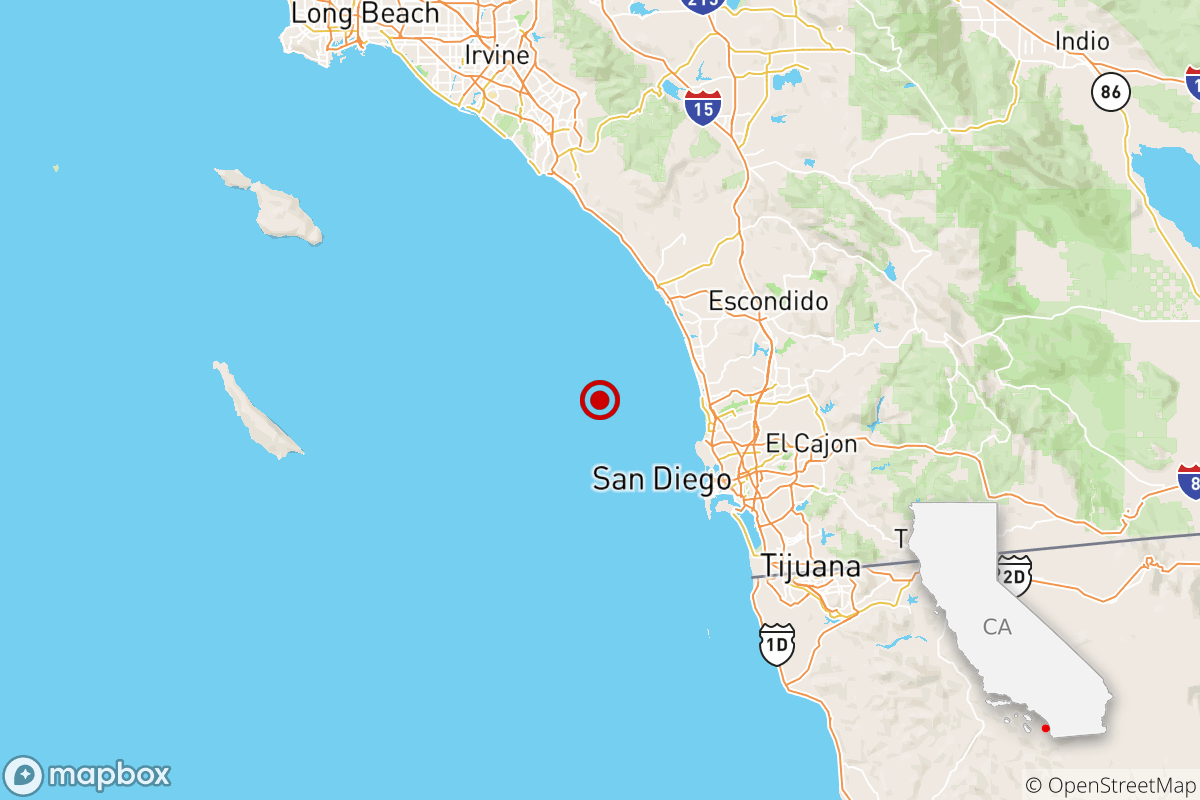 Location of earthquake 15 miles from Encinitas, Calif.