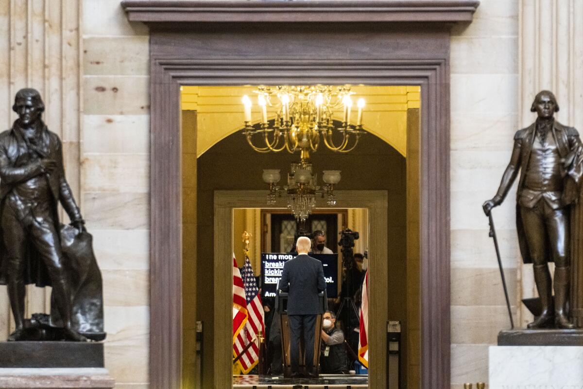 President Biden delivers remarks from National Statuary Hall