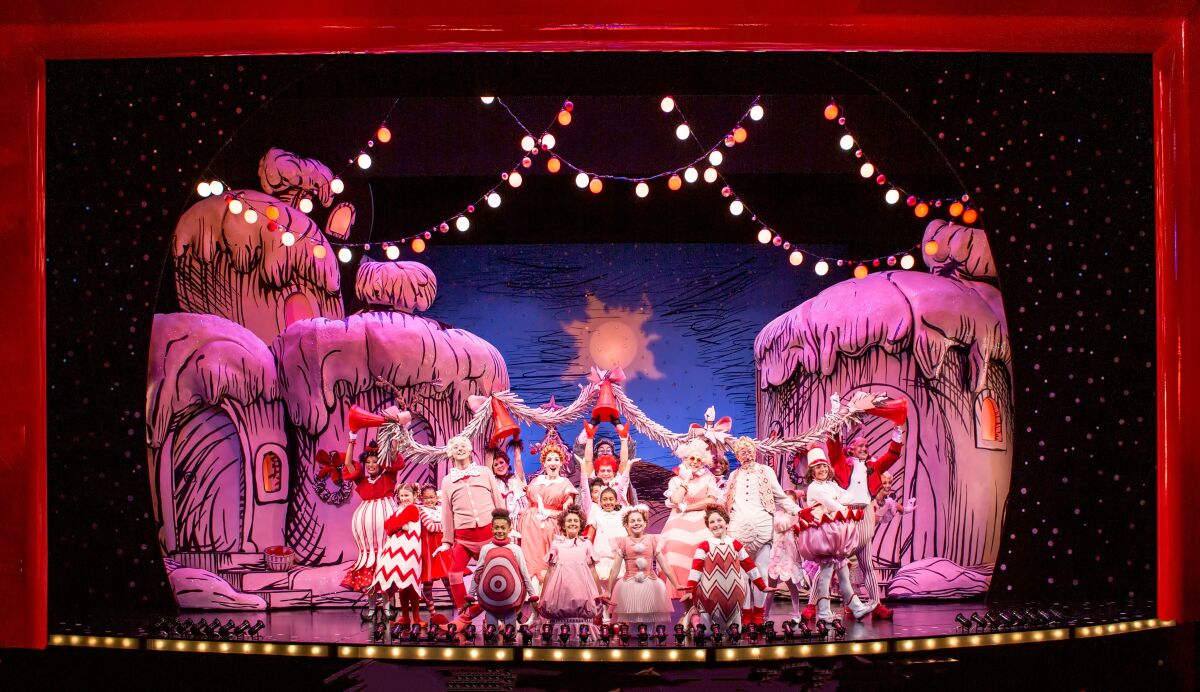 A scene from The Old Globe's "Dr. Seuss's How the Grinch Stole Christmas!" musical, playing through Dec. 29.