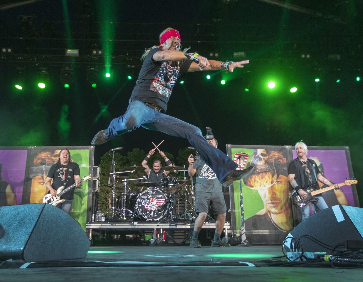 Rocker Bret Michaels performs on the Palomino Stage on the first day of the three-day 2019 Stagecoach Country Music Festival.