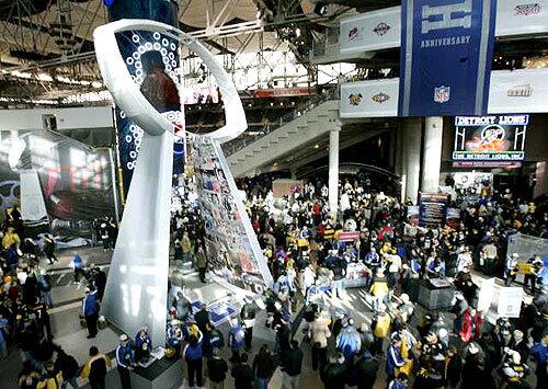 READY FOR SOME FOOTBALL: Fans arrive at Ford Field in Detroit two hours before Super Bowl XL kickoff.