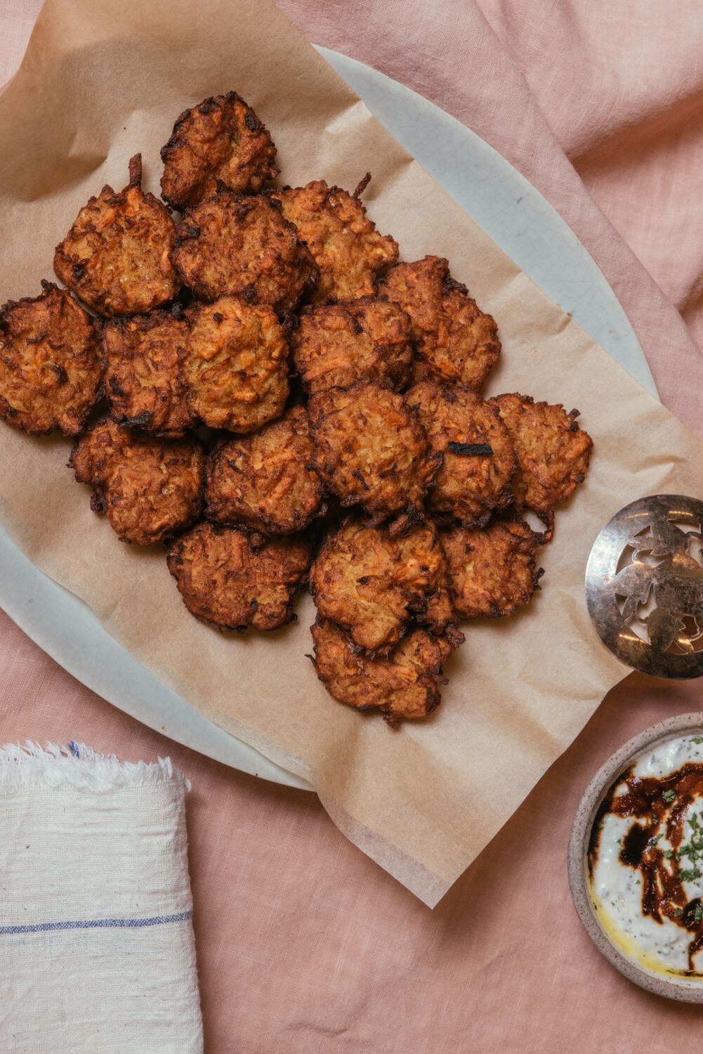 For Hanukkah, these crispy latkes are served with a Middle Eastern twist