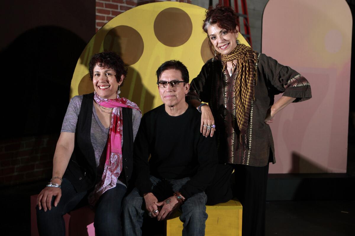 Theresa Chavez, Los Lobos' Louie Perez and Rose Portillo, co-creators of the musical "Evangeline, the Queen of Make Believe," which will be staged again on March 27 and April 17.