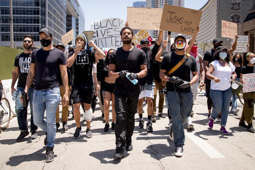 BEVERLY HILLS, CALIFORNIA - JUNE 06: Michael B. Jordan, Kendrick Sampson and others participate in the Hollywood talent agencies march to support Black Lives Matter protests on June 06, 2020 in Beverly Hills, California. (Photo by Rich Fury/Getty Images)