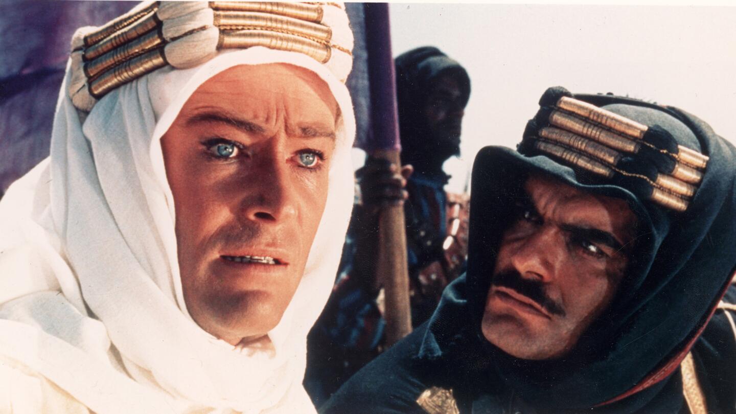Peter O'Toole and Omar Sharif appear in "Lawrence of Arabia" in 1962.