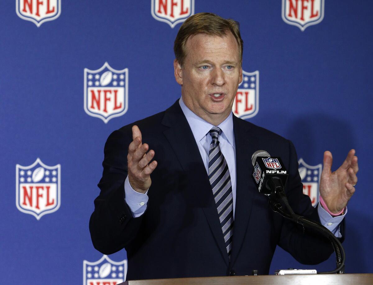 Roger Goodell speaks to reporters on May 24.