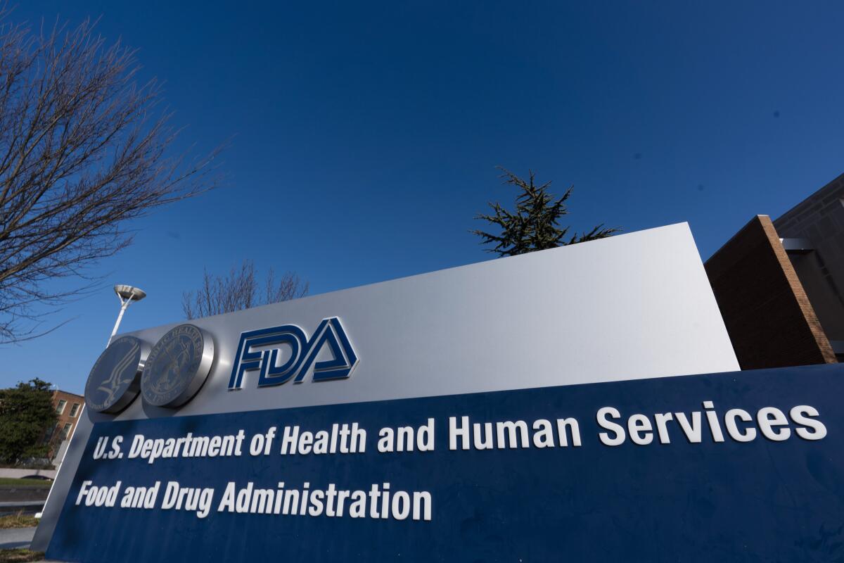 A sign for the Food and Drug Administration in Silver Spring, Md., on Dec. 10, 2020.